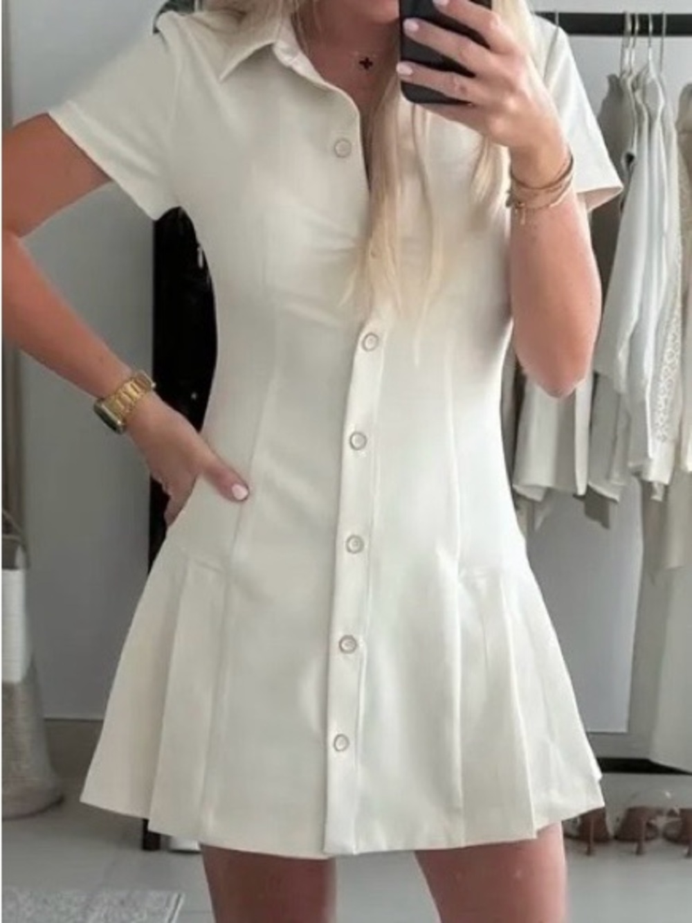 Zara Cream Button-Front Mini Dress